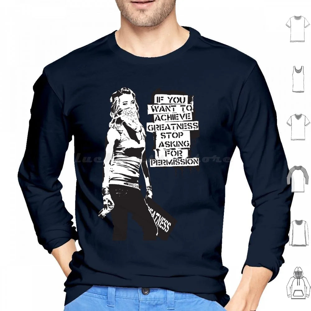 Banksy Quote Graffiti If You Want To Achieve Greatness Stop Asking For Permission Black And White With Banksy Tag Signature Hd