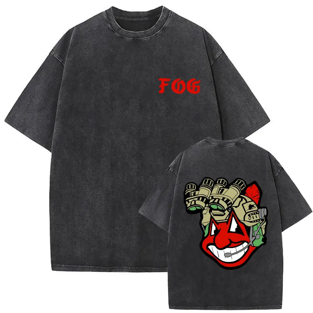 Forward Observations Group Vintage Washed T-shirt Skeleton Graphic T Shirts Men Women Fashion Oversized T-shirts Male Streetwear