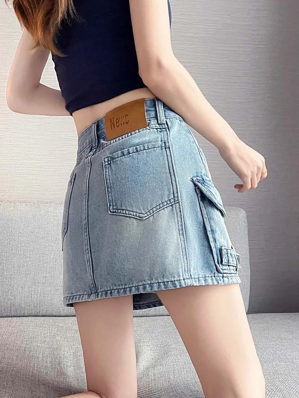 Women High Waist Cargo Denim Mini Skirt A-Line Multi Pocket Jean Skirt Button Fly Cotton Casual Summer Streetwear Y2K Vintage