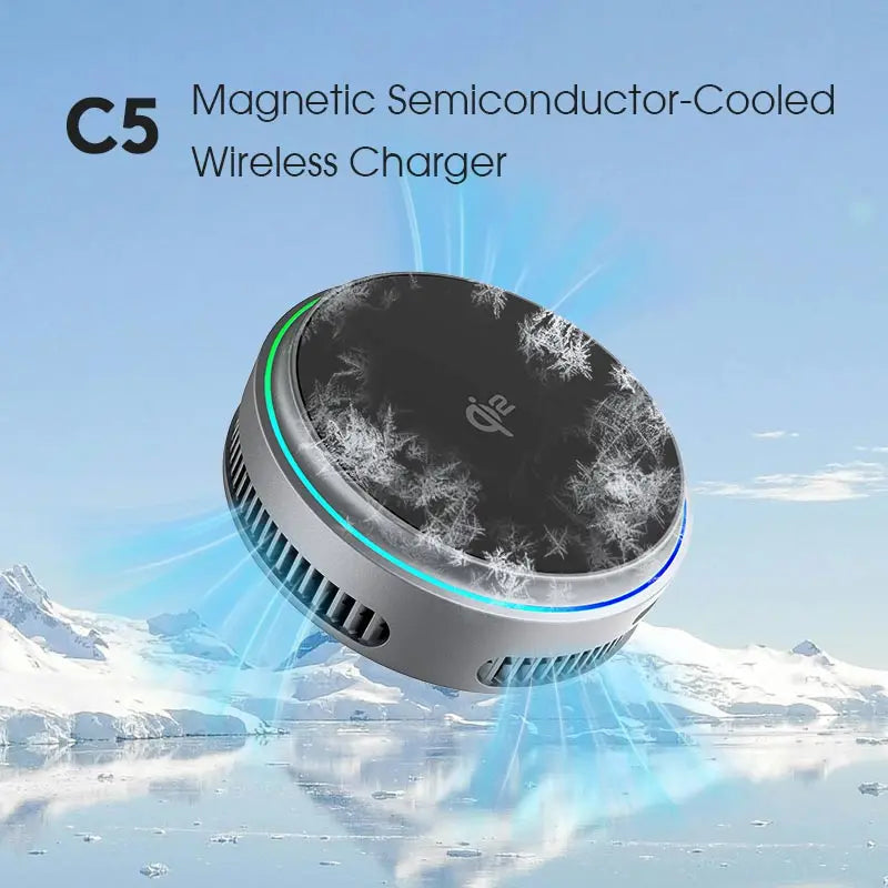 15W Magnetic Qi2 Wireless Charger with Cooling Radiator and Switchable RGB Light for Smartphones Phone Cooler for Gaming