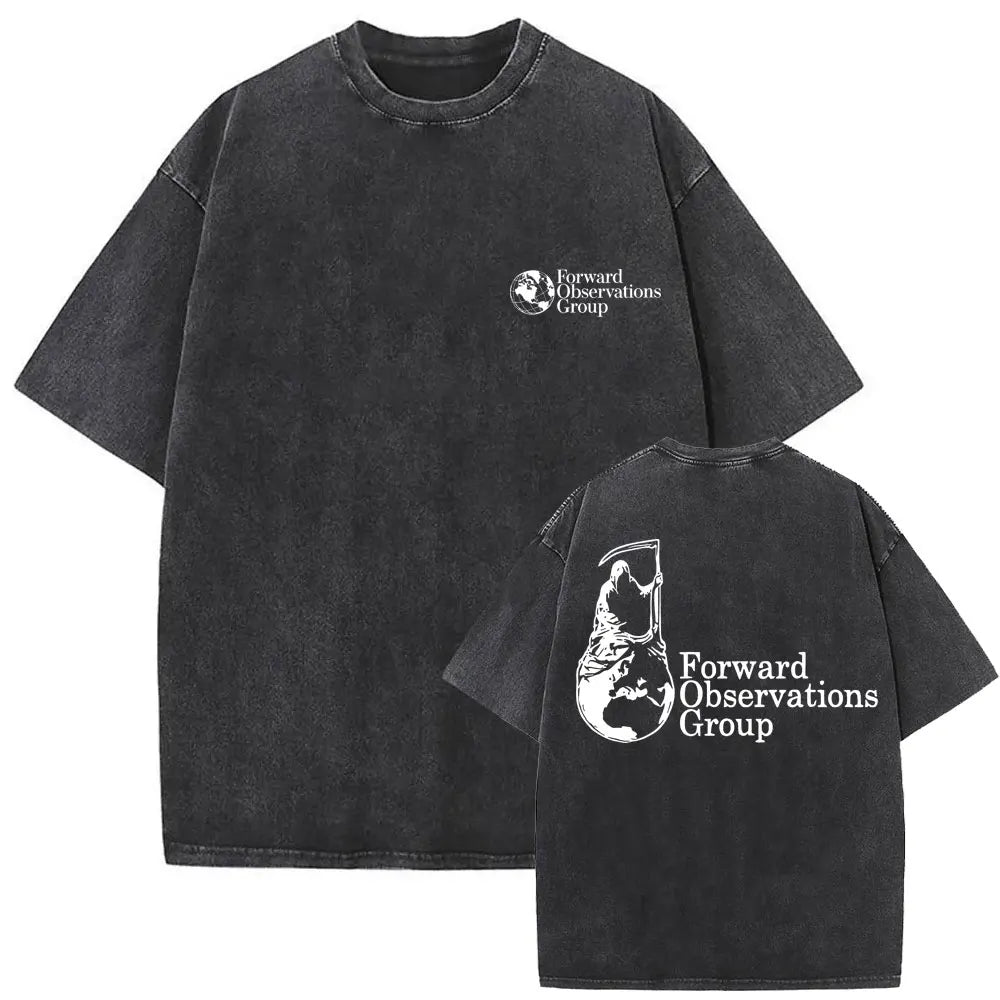 Forward Observations Group Vintage Washed T-shirt Skeleton Graphic T Shirts Men Women Fashion Oversized T-shirts Male Streetwear