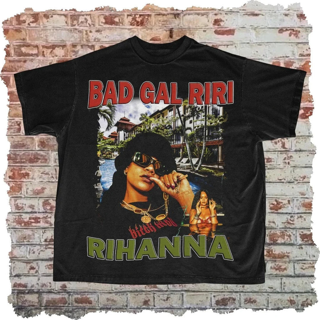 Rihanna Double-sided Rap T-shirt, Bad Girl RiRi Modern Pirated Rap T-shirt, Rihanna Fan Gift T-shirt