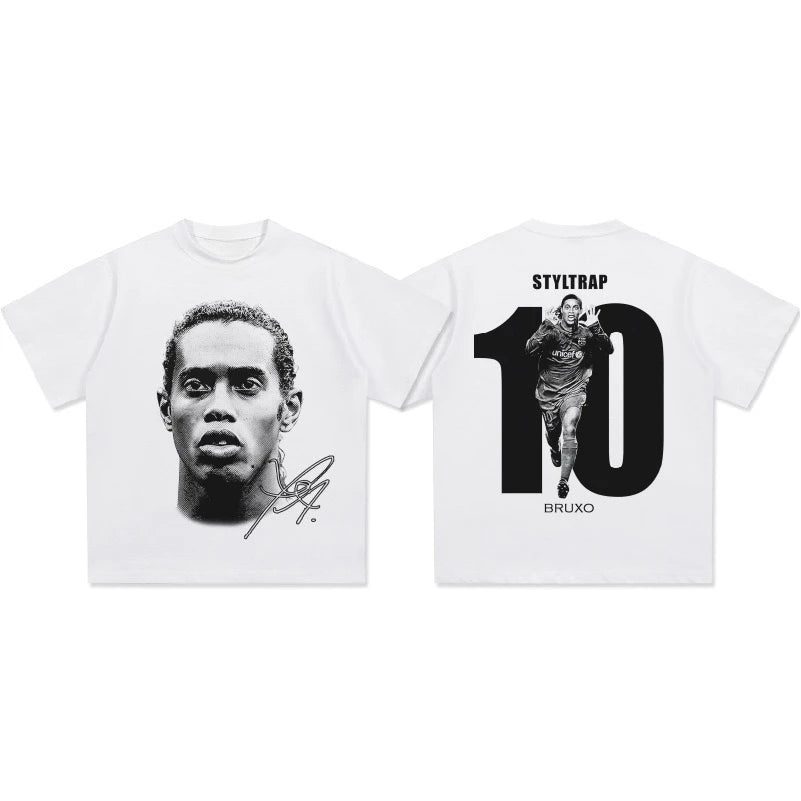 2025 Fashion Brand Men T Shirt Ronaldinho Head Printed Short Sleeve Summer Clothing Cotton Casual Breathable High Quality Tees
