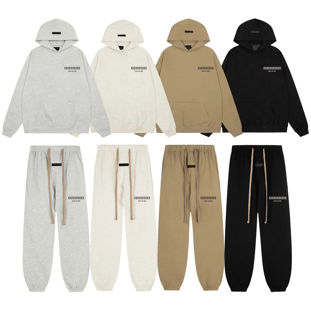 Fashion Double-Line Matching Set Men's Drawstring Pants Luxury Design Long Silicone Letter Pants High Street Couple Oversized Pants Hoodie Set - Desert aura