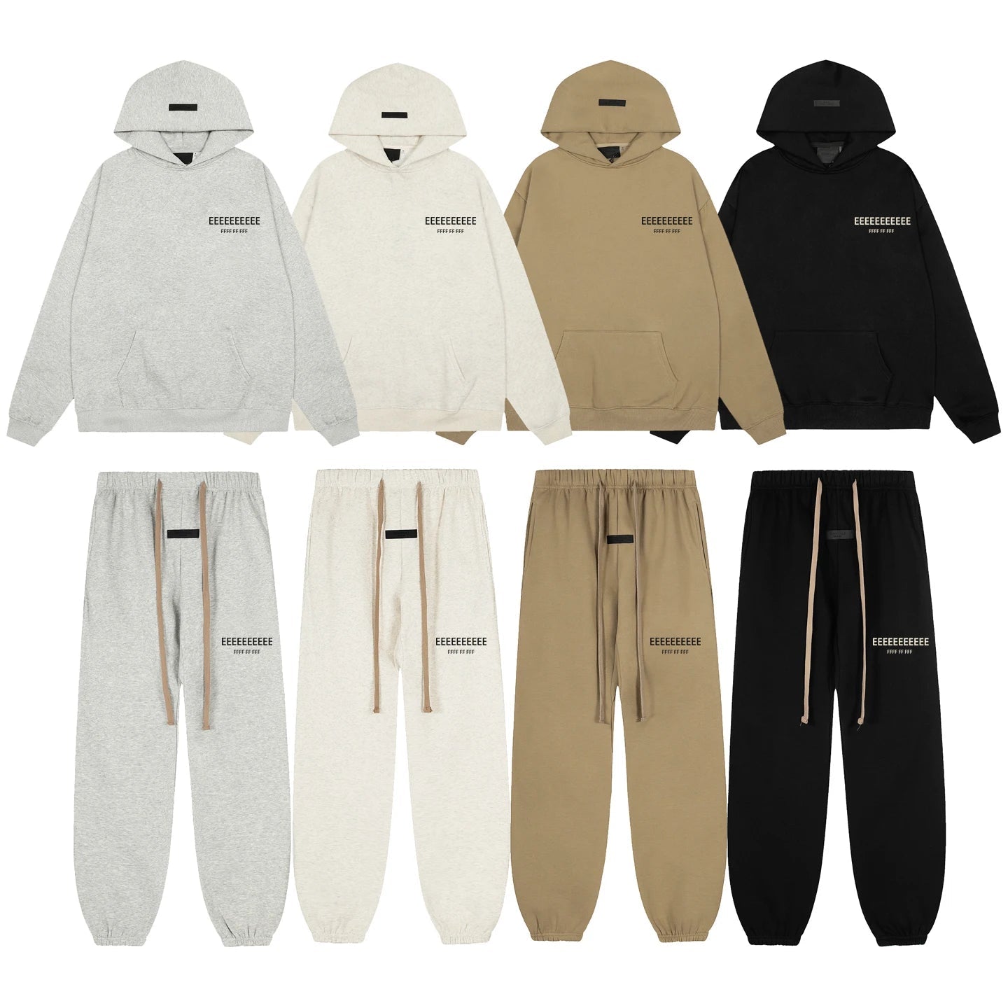 Fashion Double-Line Matching Set Men's Drawstring Pants Luxury Design Long Silicone Letter Pants High Street Couple Oversized Pants Hoodie Set - Desert aura
