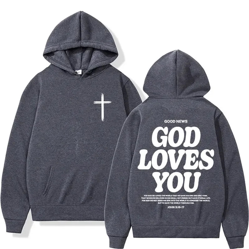 new2026Harajuku Aesthetic Christian Jesus Church Bible Verse God Loves You Hooded Men's Women Vintage Sweatshirts Streetwear Y2K
