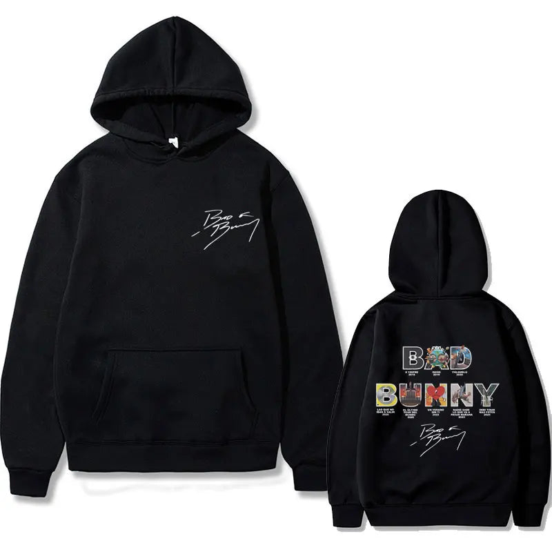 Rapper Bad Bunny Music Album Cover Pattern Hoodie Men's and Women's Hip-Hop Hooded Sweatshirt Men's Casual Hoodie