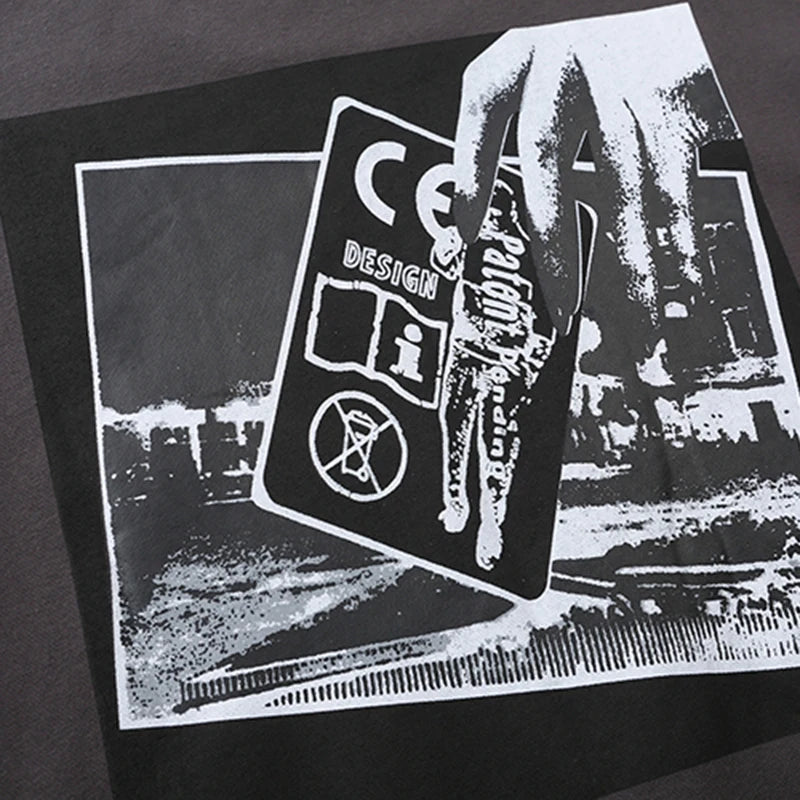 New CAV EMPT Washed Round Neck Sweatshirt Men Women Loose Fit Vintage Ghost Hand Print Japanese Streetwear CE Couple Same Style