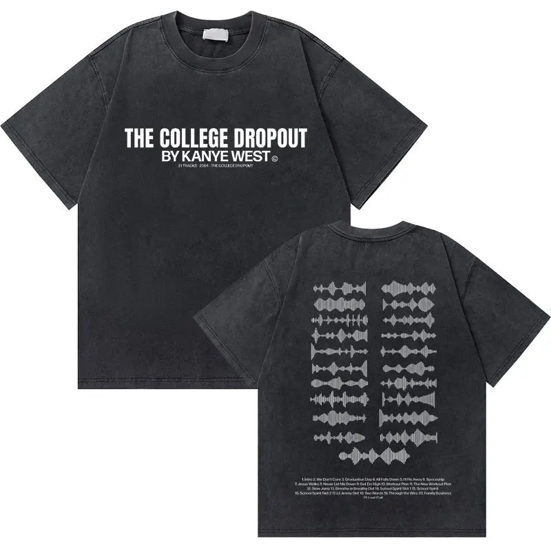 Washed Vintage Rapper Kanye West Graduation Bear Graphic T Shirt Men Pure Cotton T-shirt Men's Hip Hop Fashion Oversized Tshirt