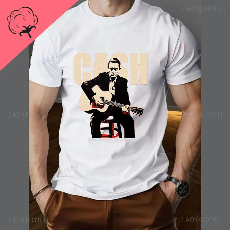Vintage Johnny Cash Shirt Coutry Music Camisetas Cotton Crewneck Man Clothes Print Graphic T Shirts Camisa Classic Legend Tees