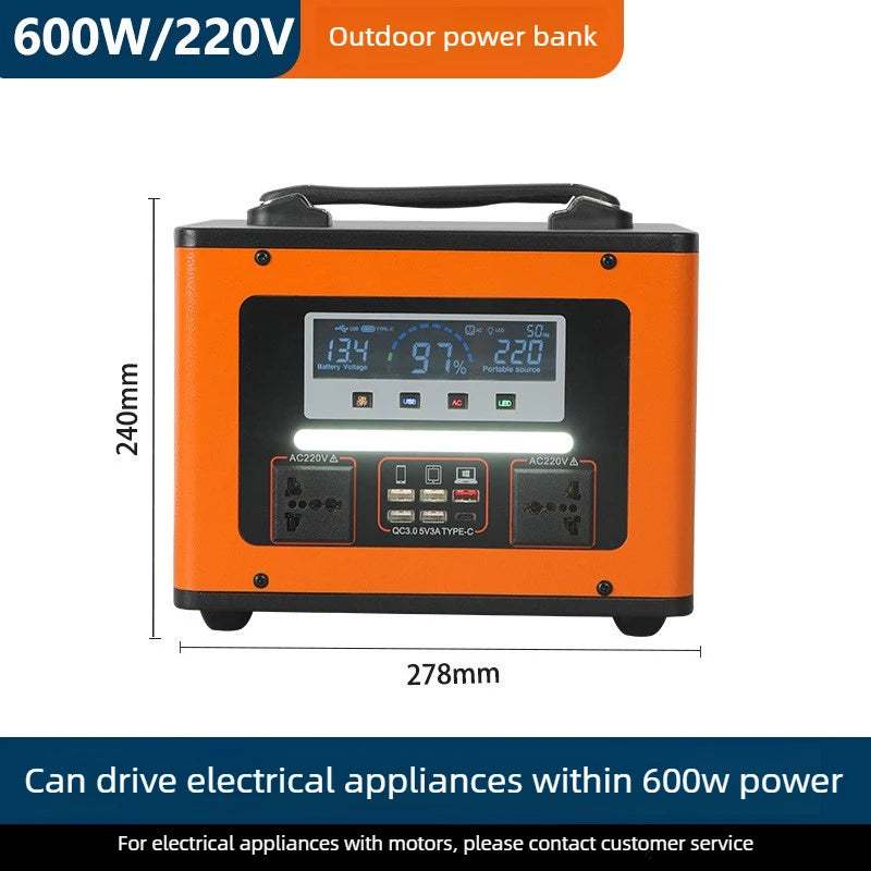 220V 600W Portable Power Station Outdoor Camping Emergency Power Supply AC 600Wh Backup Battery for Travel Fishing Live Stream