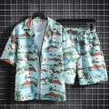 Men Hawaiian Print 2 Piece Set Short Sleeve Shirt And Shorts Beach Summer Outfit