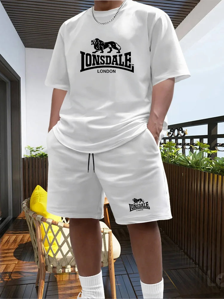 Men's Summer Beach Sports Suit Casual Outdoor Basketball Sports Comfortable Two-Piece Set with Fashion Loose T-Shirt And Shorts