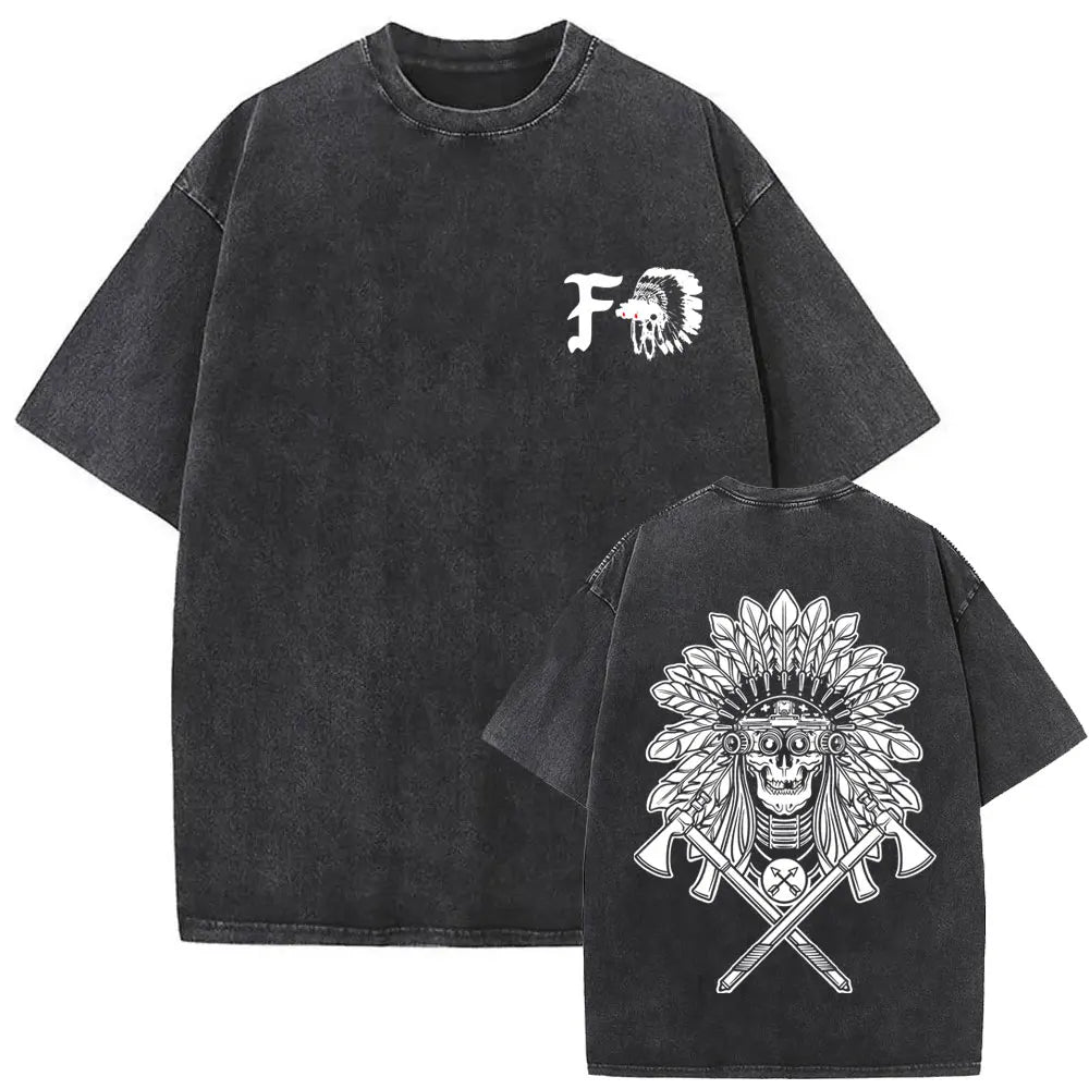 Forward Observations Group Vintage Washed T-shirt Skeleton Graphic T Shirts Men Women Fashion Oversized T-shirts Male Streetwear