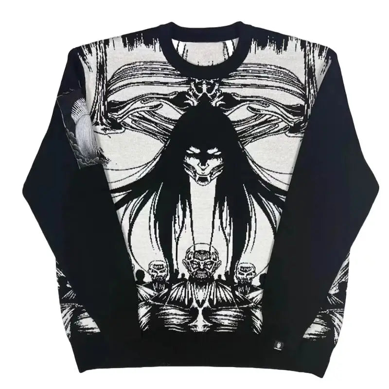 Butterfly Anime Girl Knitwear Sweater Pullovers 2024 Winter Harajuku Y2k Vintage Men's Jumpers Wool Women's Sweater Sweatshirts