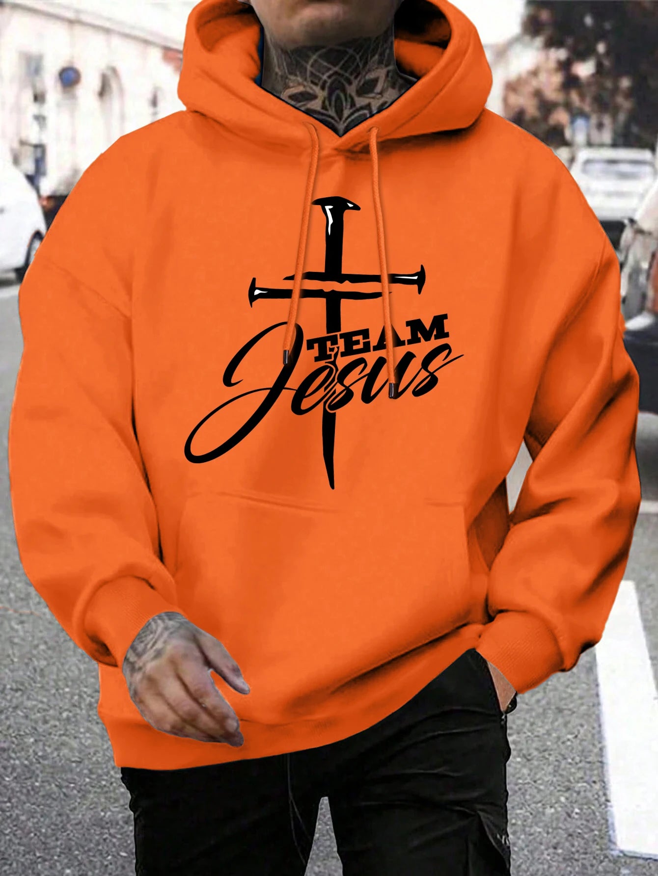 Team Jesus Letter Design Printing Men's Sweatshirt Fashion Warm Hooded Casual Pocket Hoodies Autumn Big Size Streetwear