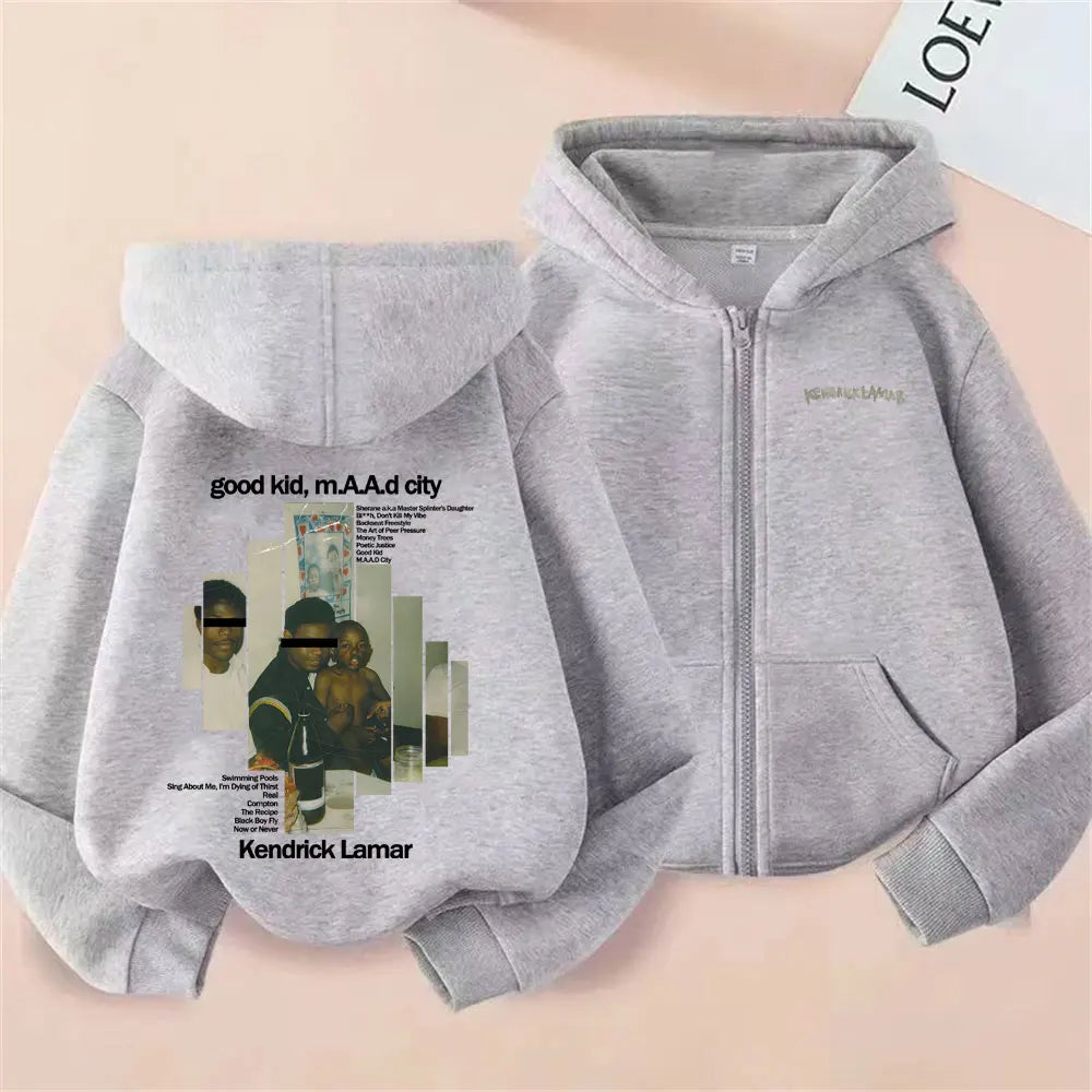 Rapper Kendrick Lamar Good Kid Album Graphic Zipper Hoodie Men Women Hip Hop Vintage Zip Up Jacket Male Oversized Zip Up Hoodies