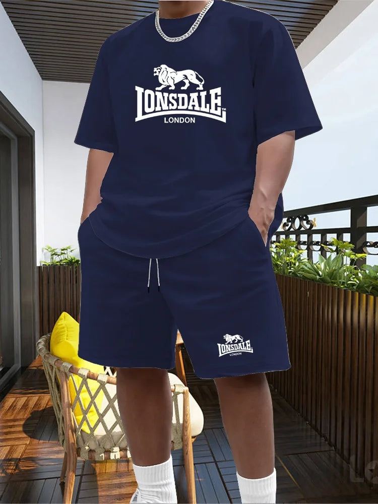 Men's Summer Beach Sports Suit Casual Outdoor Basketball Sports Comfortable Two-Piece Set with Fashion Loose T-Shirt And Shorts