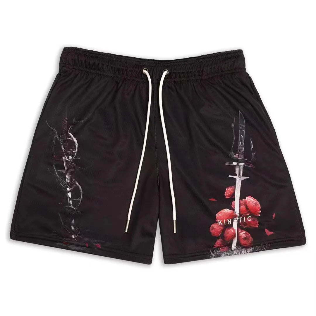 2025 Breathable Men Shorts GYM Basketball Running Quick-Drying Shorts Baggy Flame Print Fashion Shorts Summer Shorts