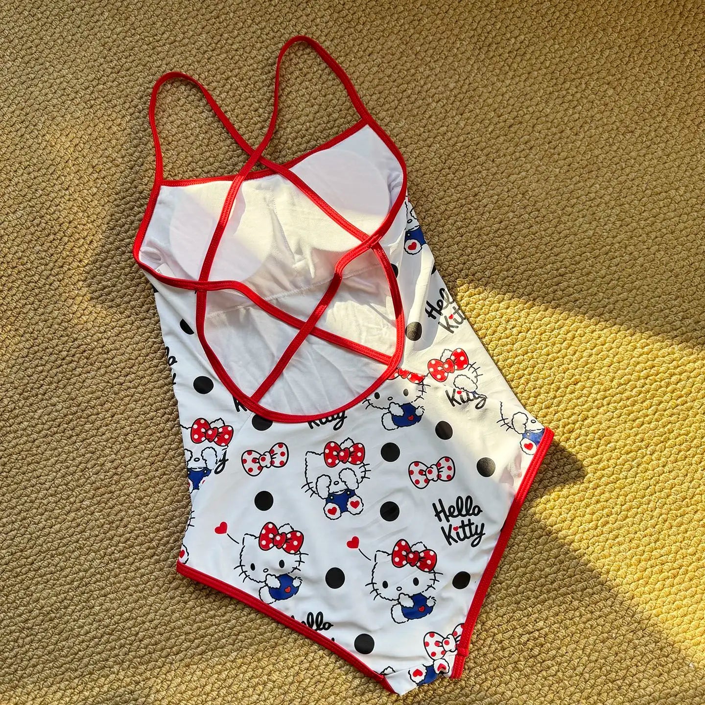 Anime Cute Kawaii Sanrio Hello Kitty One Piece Racing Swimsuit Backless Sports Training Swimwear Double Layer No Water Retention