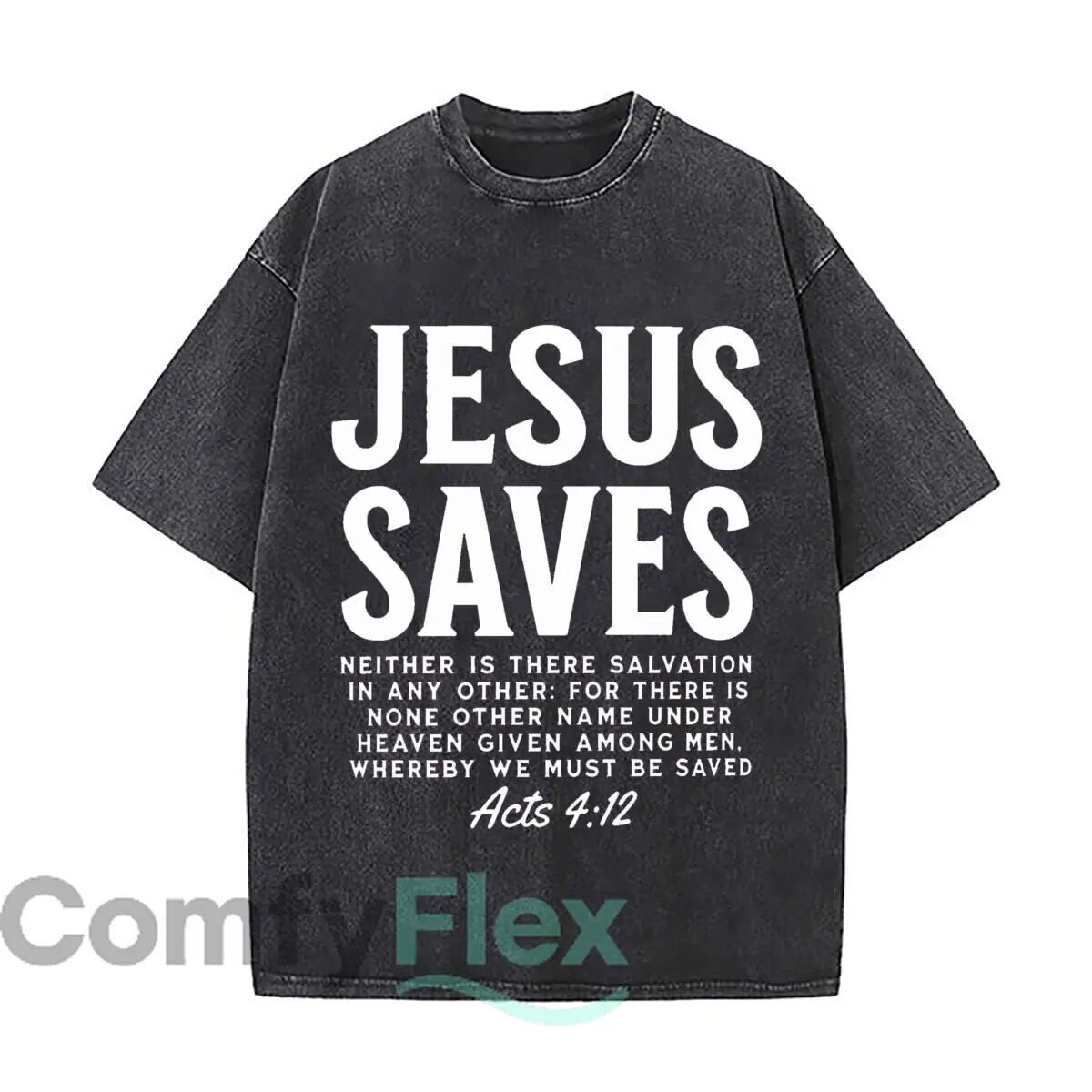 Good News Jesus Saves Christian Bible Verse Washed Vintage Short Sleeve Loose Streetwear Tee - Desert aura