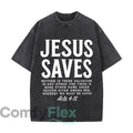 Good News Jesus Saves Christian Bible Verse Washed Vintage Short Sleeve Loose Streetwear Tee - Desert aura
