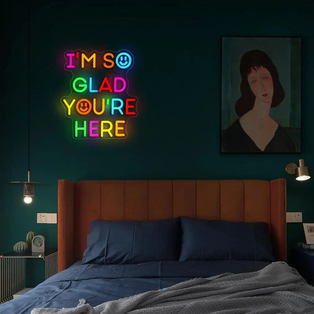  I'm So Glad You‘re Here Neon Sign USB Powered LED Light for Bar Party Kids Room Gaming Room Bedroom Decoration Art Wall Light - Desert aura