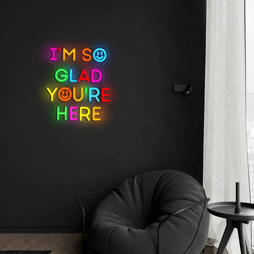  I'm So Glad You‘re Here Neon Sign USB Powered LED Light for Bar Party Kids Room Gaming Room Bedroom Decoration Art Wall Light - Desert aura