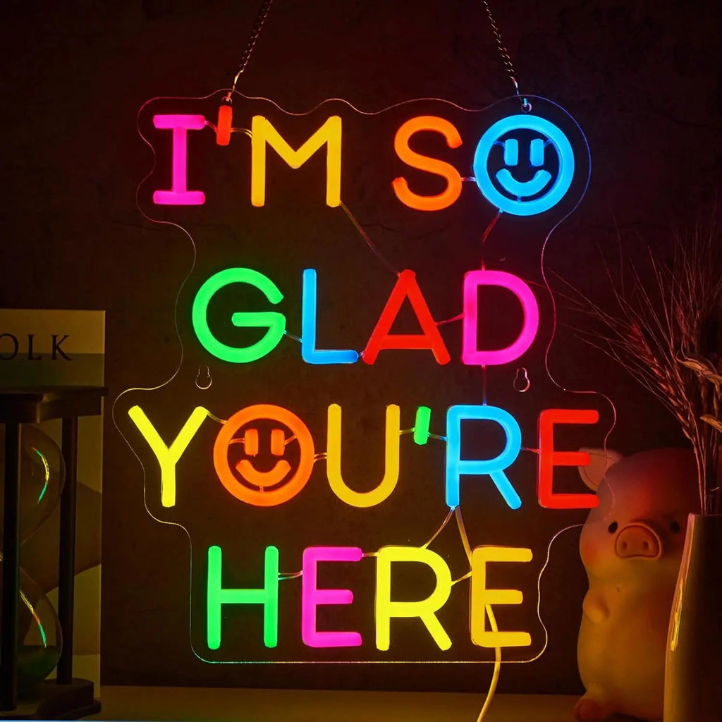  I'm So Glad You‘re Here Neon Sign USB Powered LED Light for Bar Party Kids Room Gaming Room Bedroom Decoration Art Wall Light - Desert aura