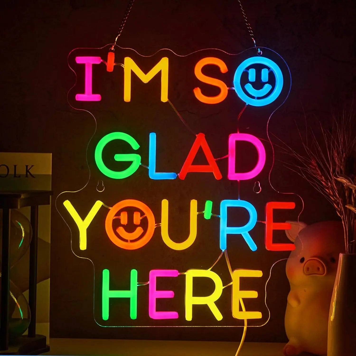  I'm So Glad You‘re Here Neon Sign USB Powered LED Light for Bar Party Kids Room Gaming Room Bedroom Decoration Art Wall Light - Desert aura