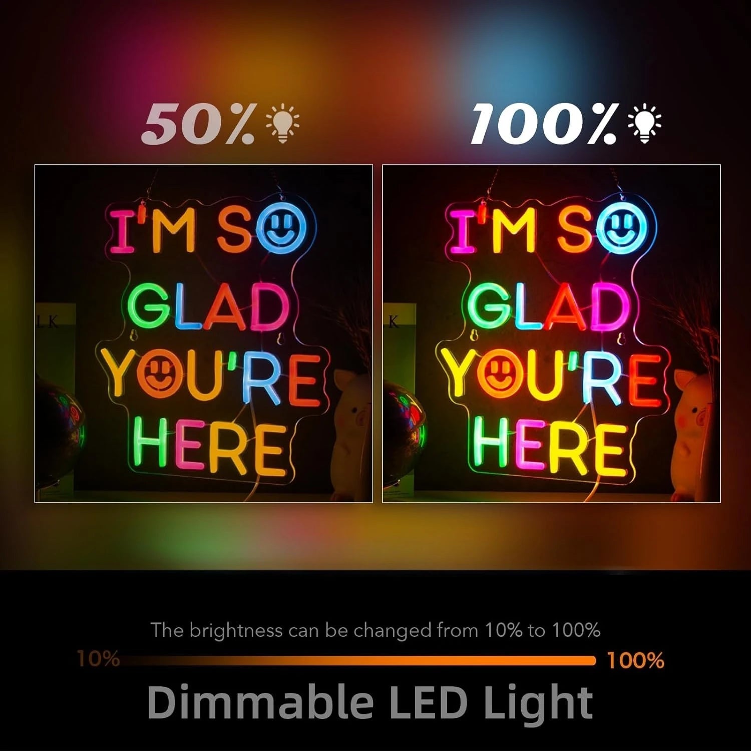  I'm So Glad You‘re Here Neon Sign USB Powered LED Light for Bar Party Kids Room Gaming Room Bedroom Decoration Art Wall Light - Desert aura
