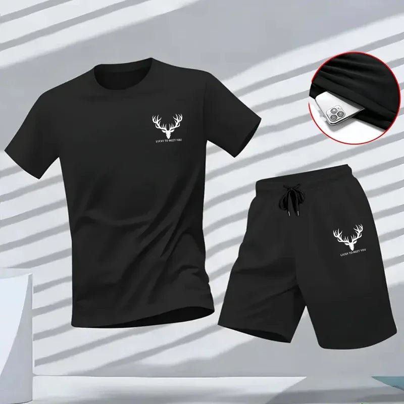 Male Daily Sports Training Short Sleeve Jogger Suit T-shirt & Shorts 2026 New Arrival Men's Set Summer Casual Fashion Sportswear - Desert aura