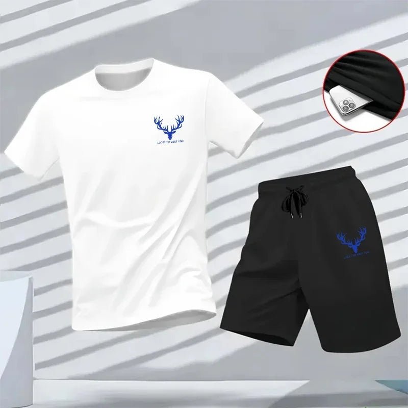 Male Daily Sports Training Short Sleeve Jogger Suit T-shirt & Shorts 2026 New Arrival Men's Set Summer Casual Fashion Sportswear - Desert aura
