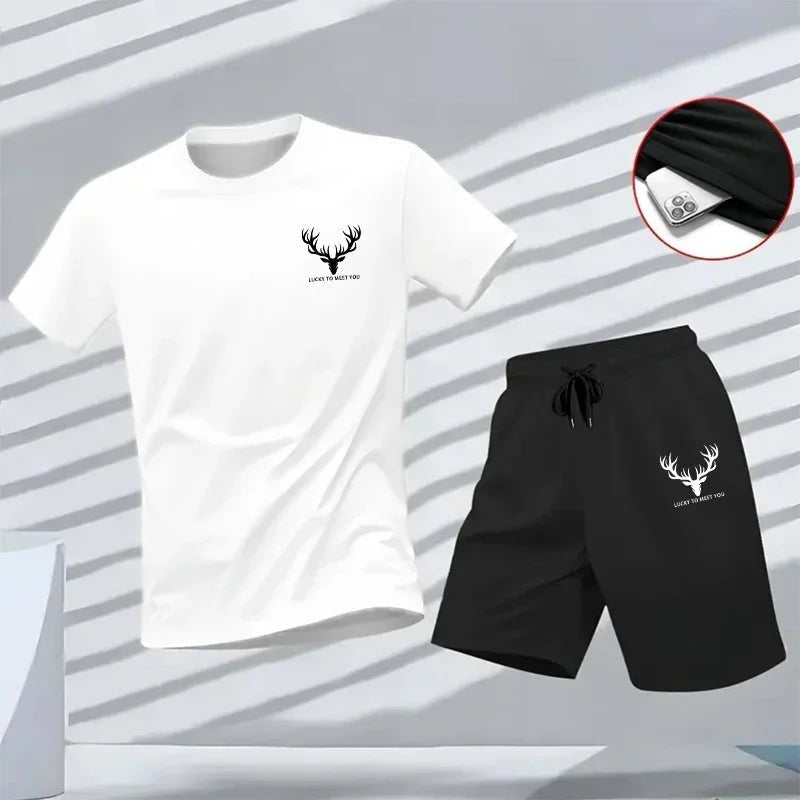 Male Daily Sports Training Short Sleeve Jogger Suit T-shirt & Shorts 2026 New Arrival Men's Set Summer Casual Fashion Sportswear - Desert aura