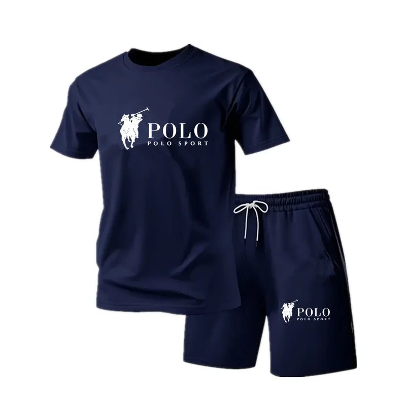 Men's mesh round neck sports suit spring and summer fashionable fitness jogging pants set casual outdoor sports two-piece set - Desert aura