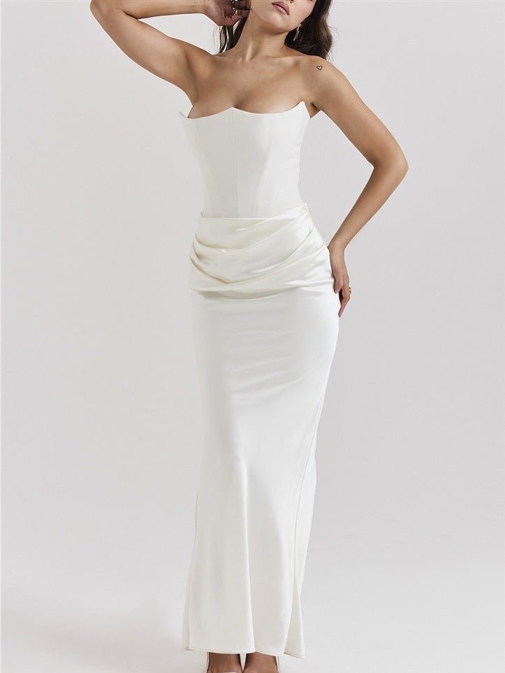 One Shoulder Pleated Bodysuit Dress - Desert aura