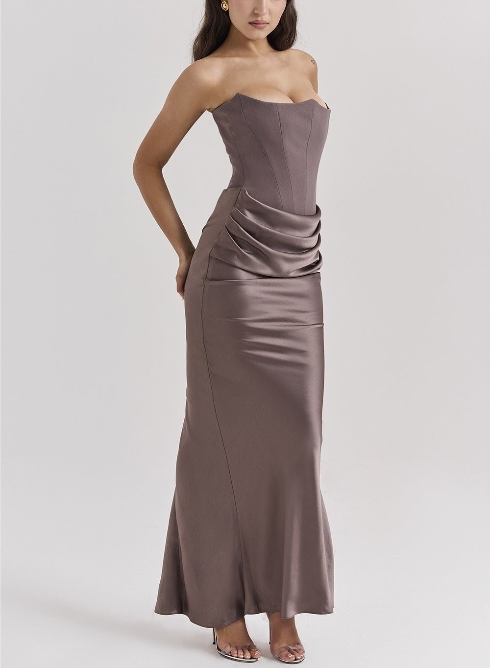 One Shoulder Pleated Bodysuit Dress - Desert aura