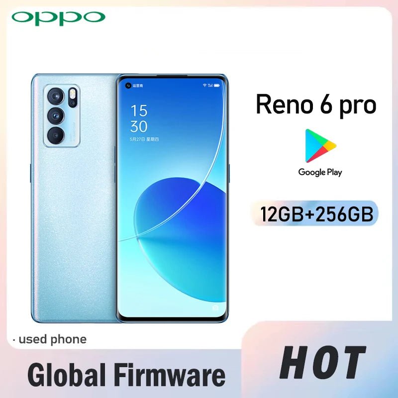OPPO Reno 6 Pro 5G Global firmware smartPhone MTk Dimensity 1200 12GB 256GB Rear camera 64MP r6p 4500mAh battery used phone - Desert aura