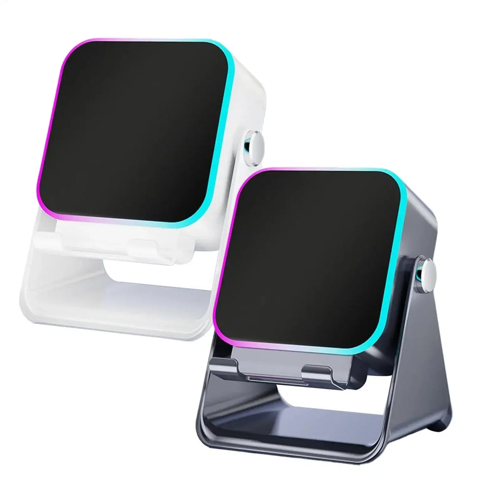 Phone Stand with Speaker Foldable Smartphone Bracket with Light 10W Phone Holder Wireless Charger Speaker for Home Office Travel - Desert aura