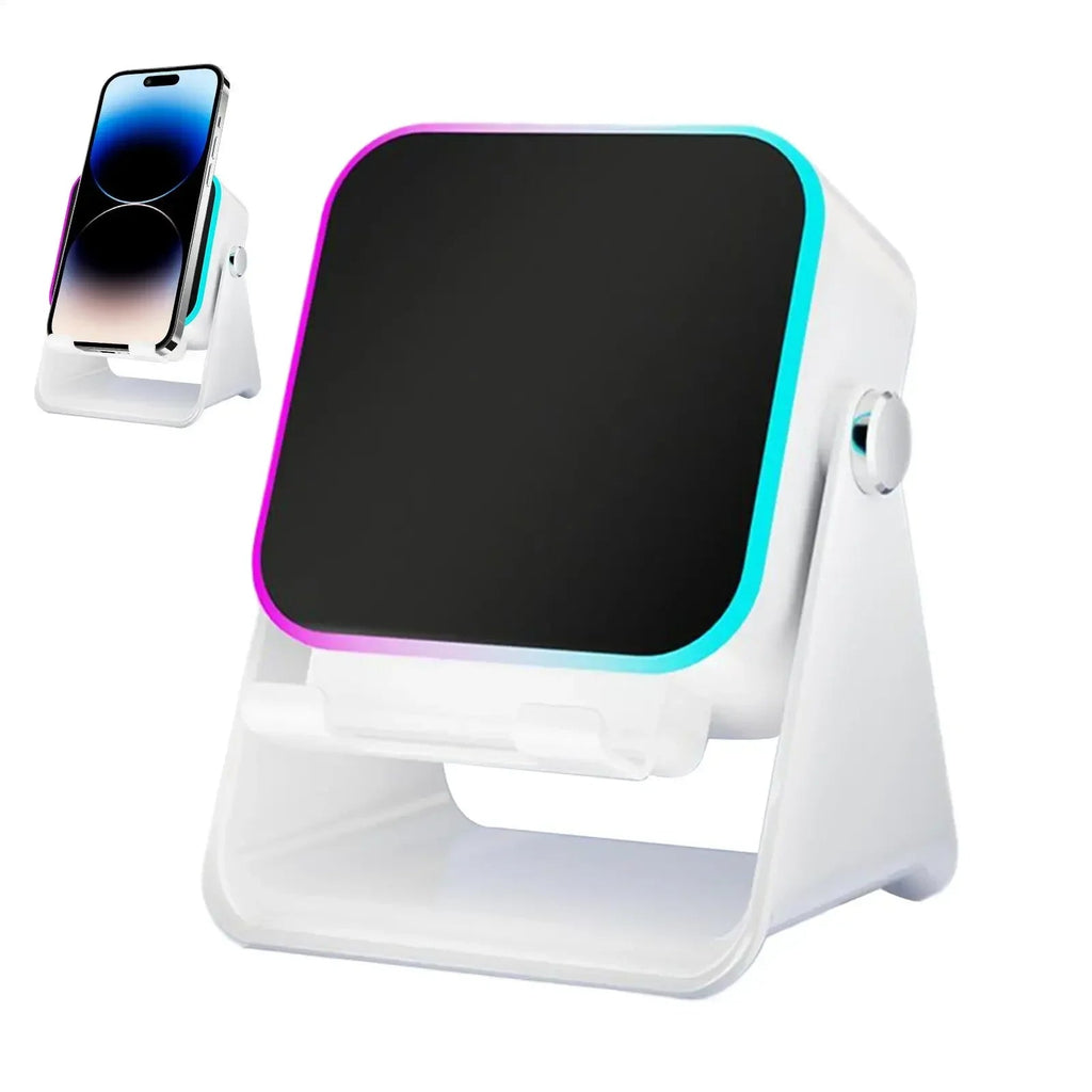 Phone Stand with Speaker Foldable Smartphone Bracket with Light 10W Phone Holder Wireless Charger Speaker for Home Office Travel - Desert aura